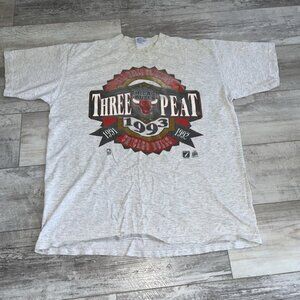 Vintage 1993 Chicago Bulls Three Peat World Champions T Shirt XL USA Stains